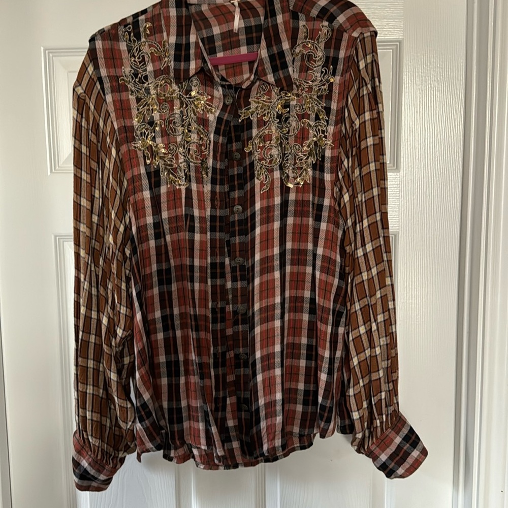 Free People multi colored l/s button down shirt size large